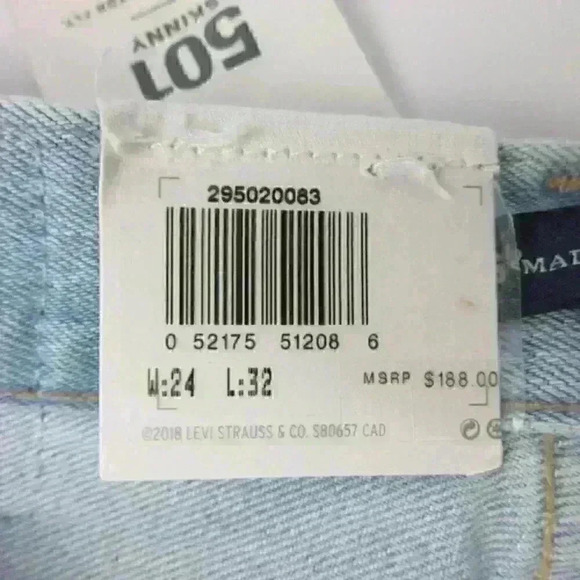 NWT $188 Levi's Womens 24x32 501 Skinny Jean - Picture 2 of 8